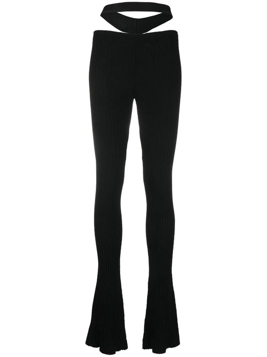 Cut-Out Ribbed-Knit Trousers