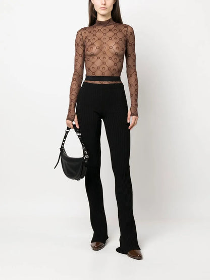 Cut-Out Ribbed-Knit Trousers