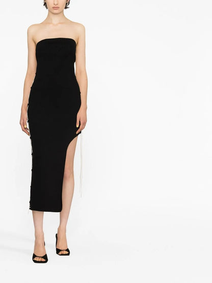Crystal-Chain Embellished Midi Dress