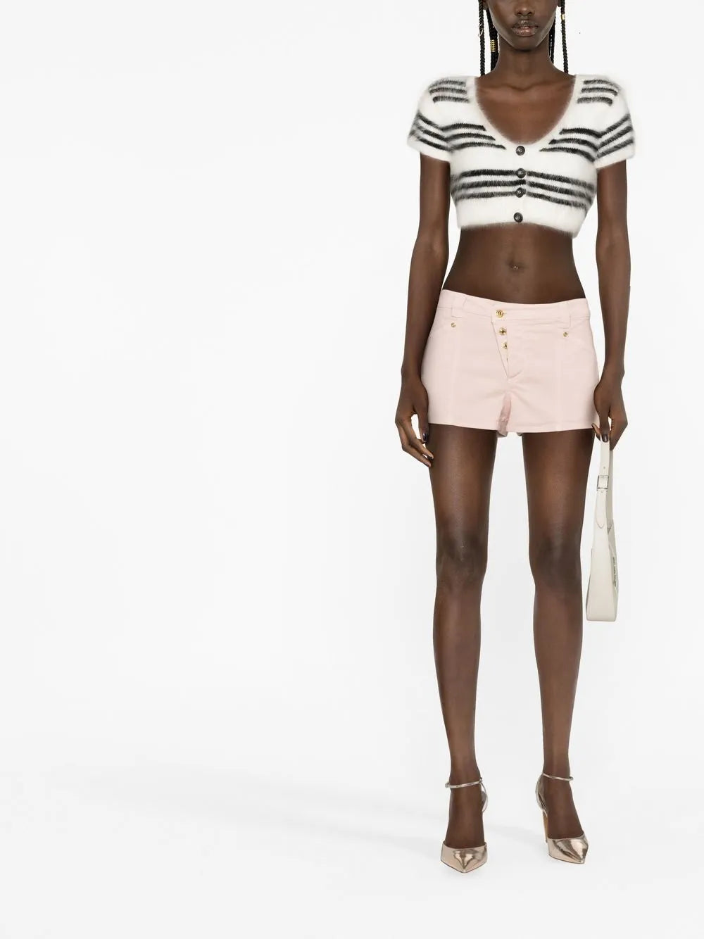 Button-Fastening Denim Shorts