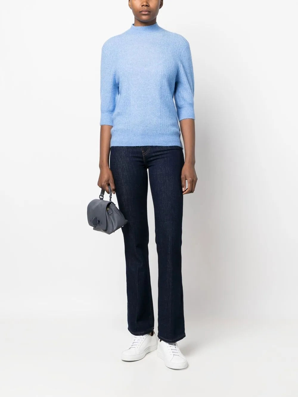 High-Neck Cropped-Sleeve Jumper