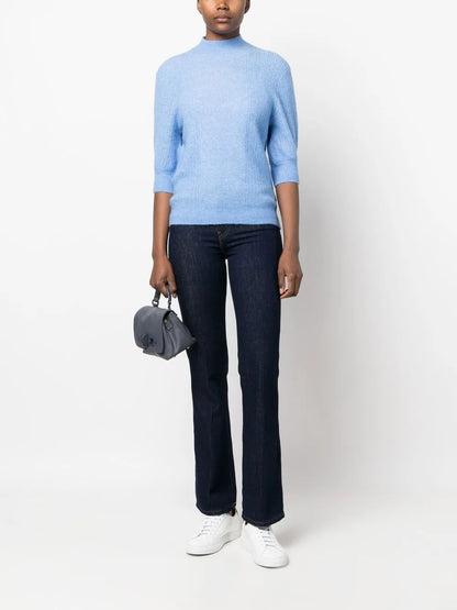 High-Neck Cropped-Sleeve Jumper