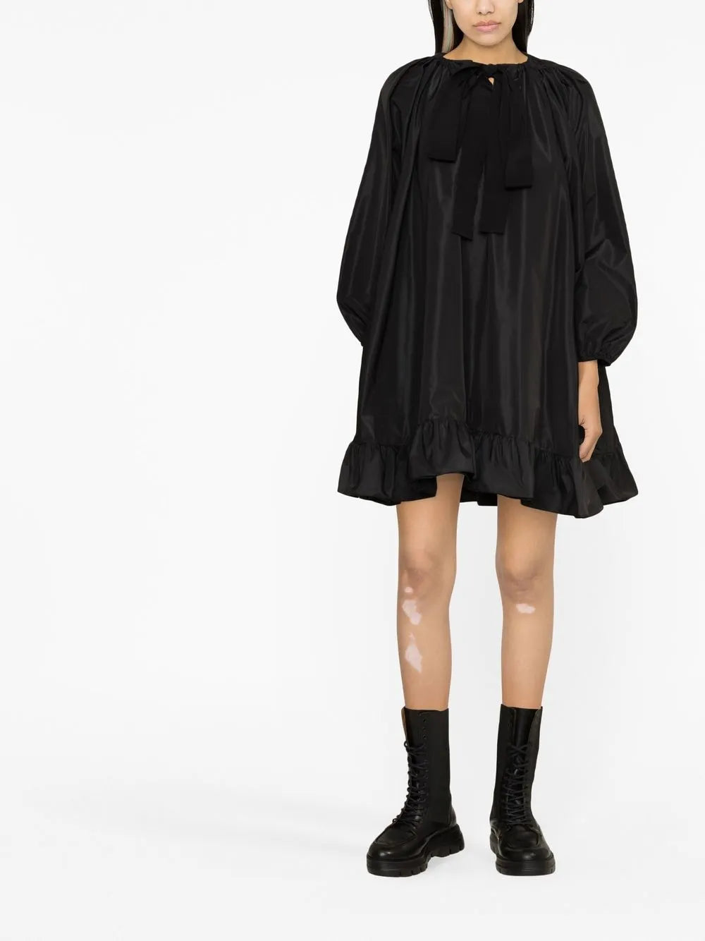Puff-Sleeve Ruffle-Hem Minidress