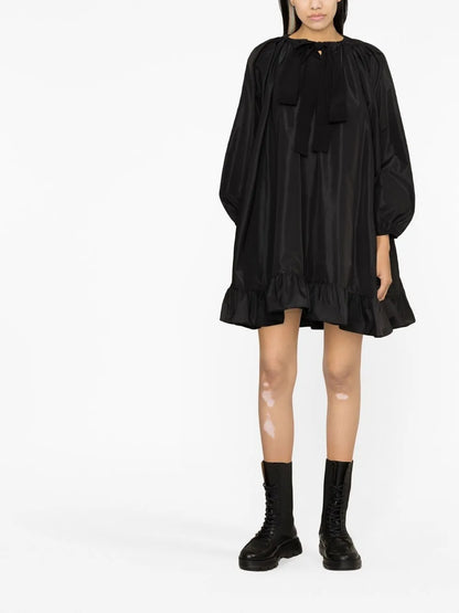 Puff-Sleeve Ruffle-Hem Minidress