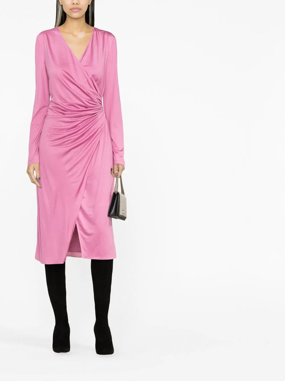 Ruched Wrap Midi Dress