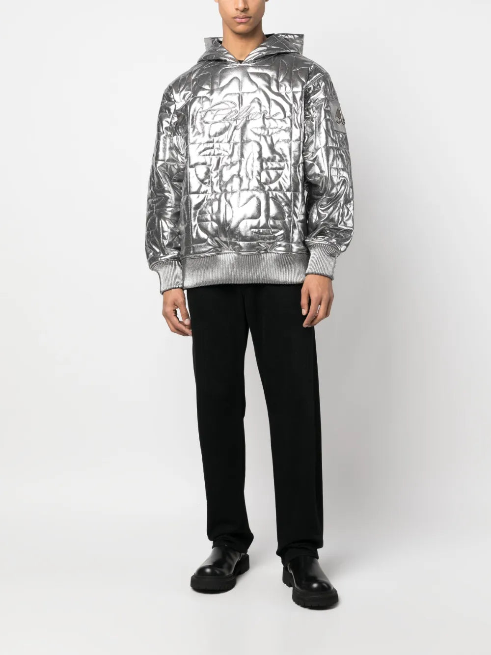 Logo-Plaque Metallic-Finish Hoodie
