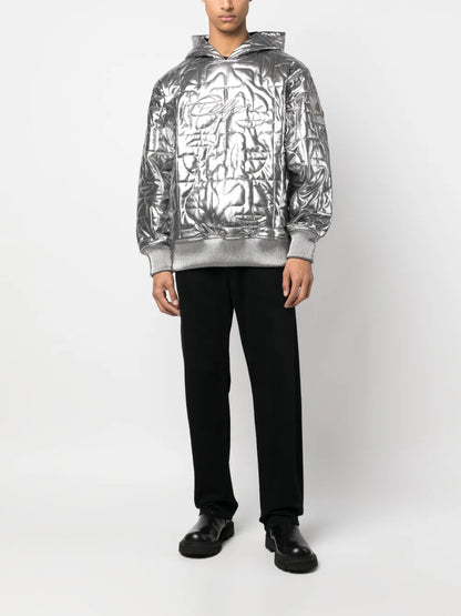 Logo-Plaque Metallic-Finish Hoodie