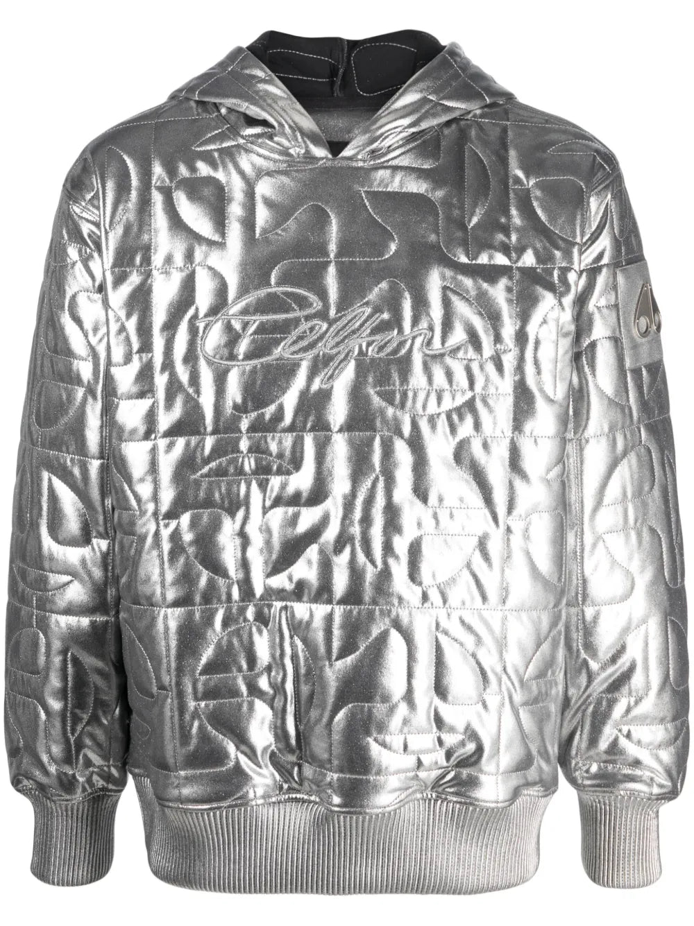 Logo-Plaque Metallic-Finish Hoodie