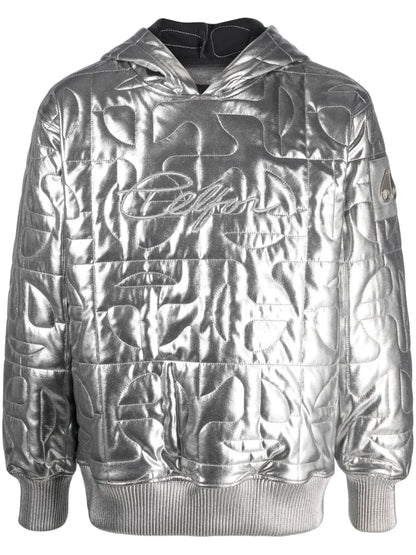 Logo-Plaque Metallic-Finish Hoodie