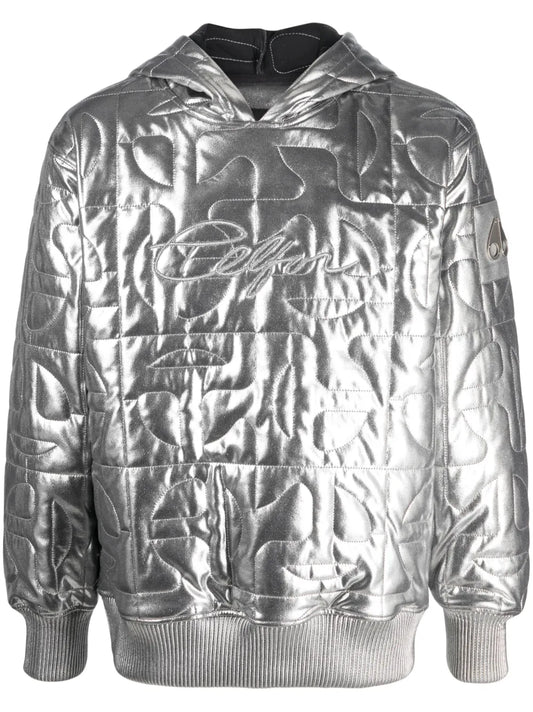 Logo-Plaque Metallic-Finish Hoodie