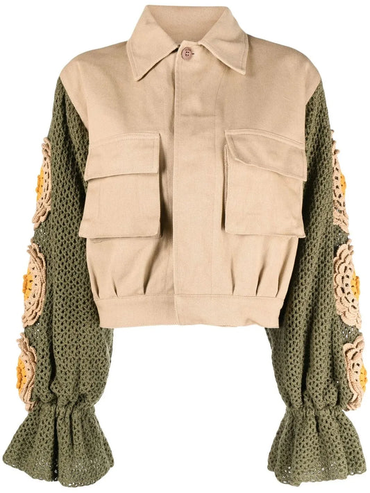 Knit-Sleeve Cropped Jacket