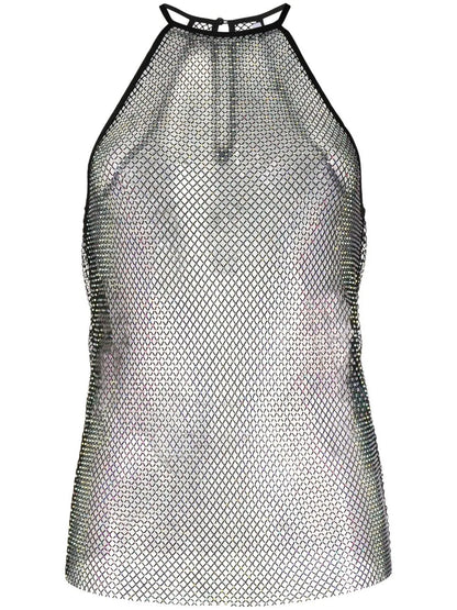 Crystal-Embellished Mesh Top