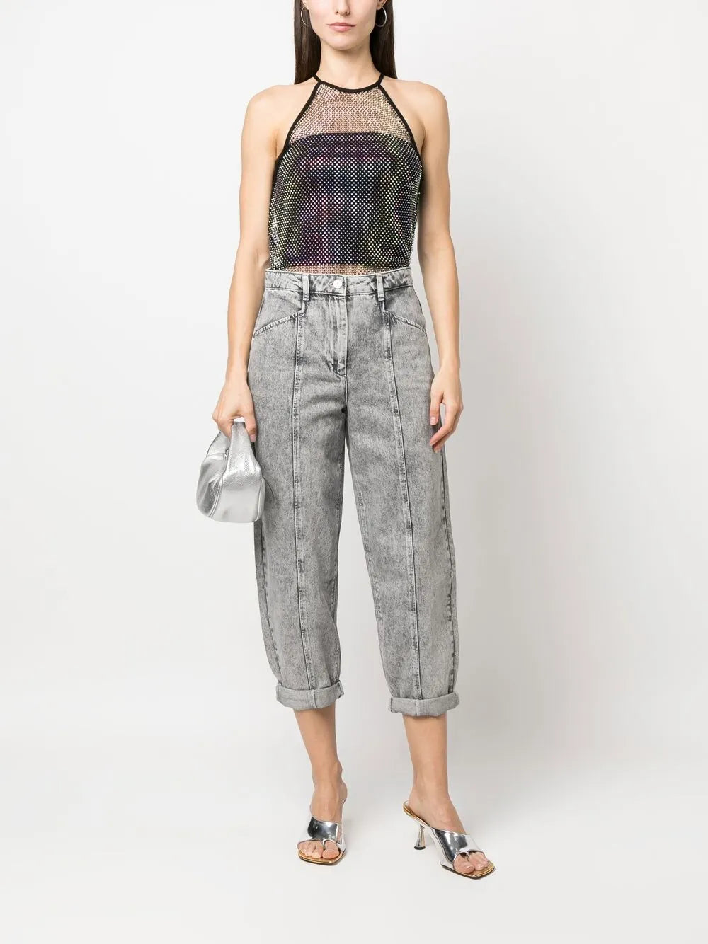 Crystal-Embellished Mesh Top