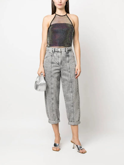 Crystal-Embellished Mesh Top