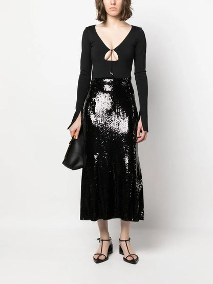 Levine High-Waisted Sequin Skirt