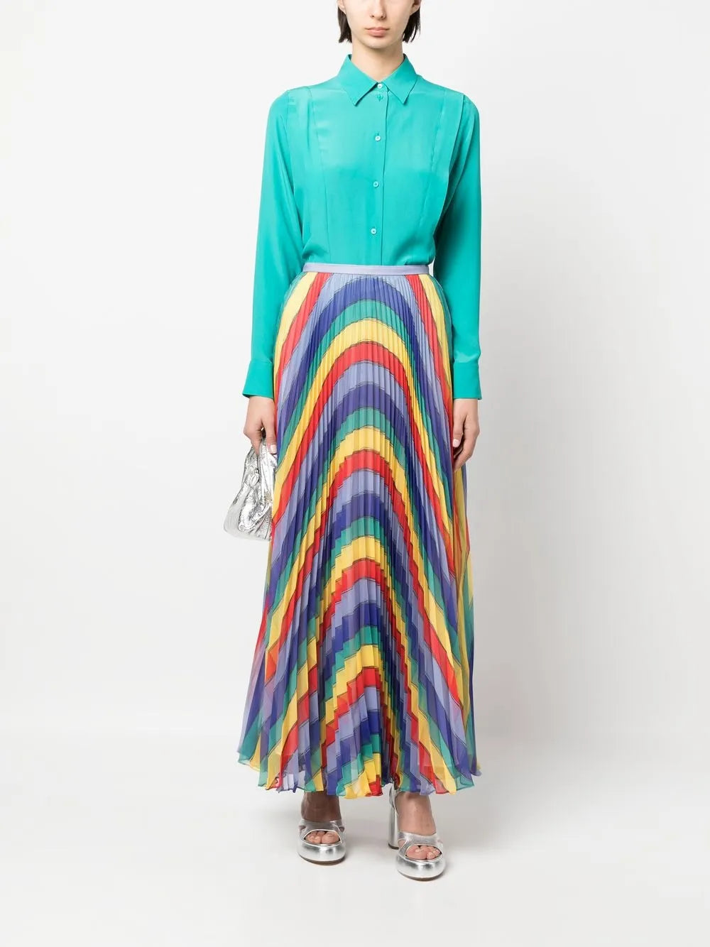 Wave Print Pleated Skirt