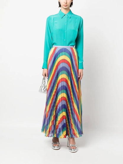 Wave Print Pleated Skirt