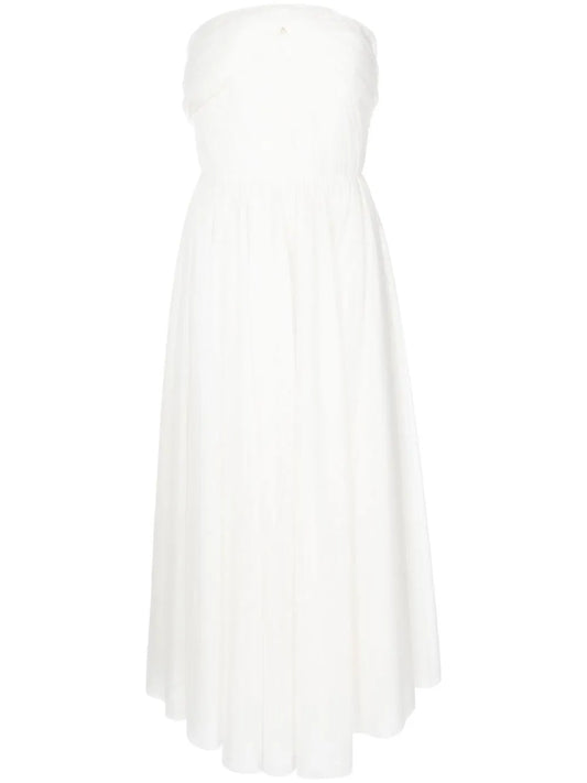 Sheer-Sleeve Pleated Dress