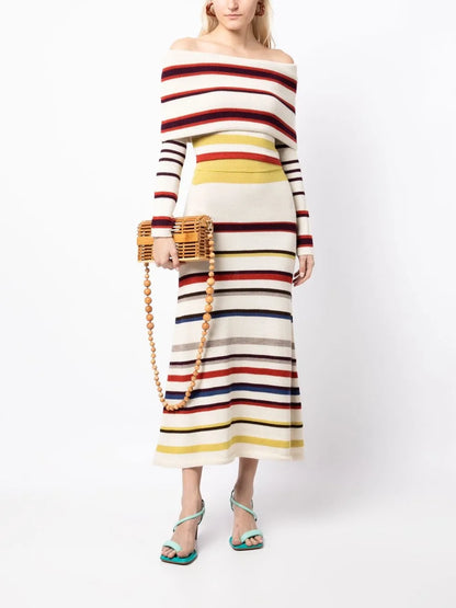 Striped Knit Midi Skirt