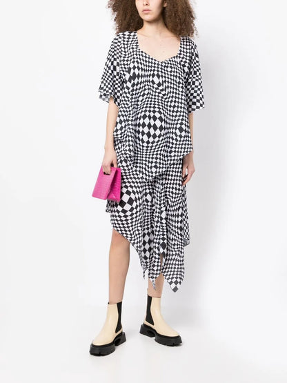 Geometric-Print Asymmetric Dress