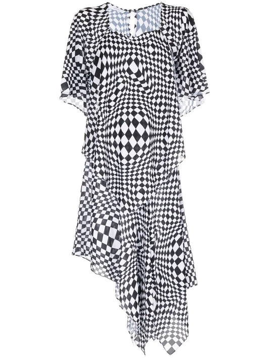 Geometric-Print Asymmetric Dress