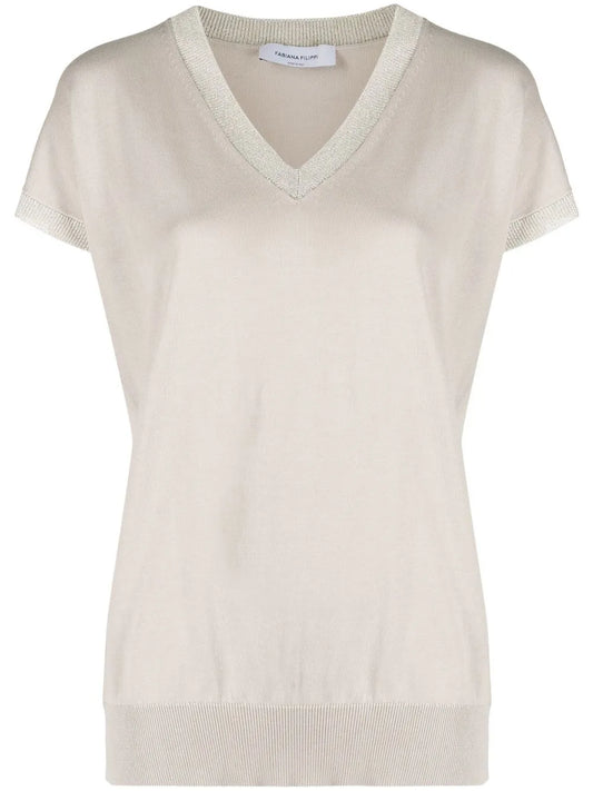 V-Neck Fine-Knit Top