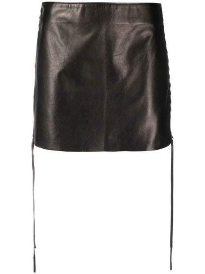 Drawstring Leather Mini Skirt