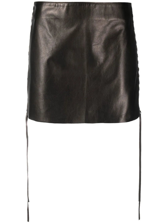 Drawstring Leather Mini Skirt