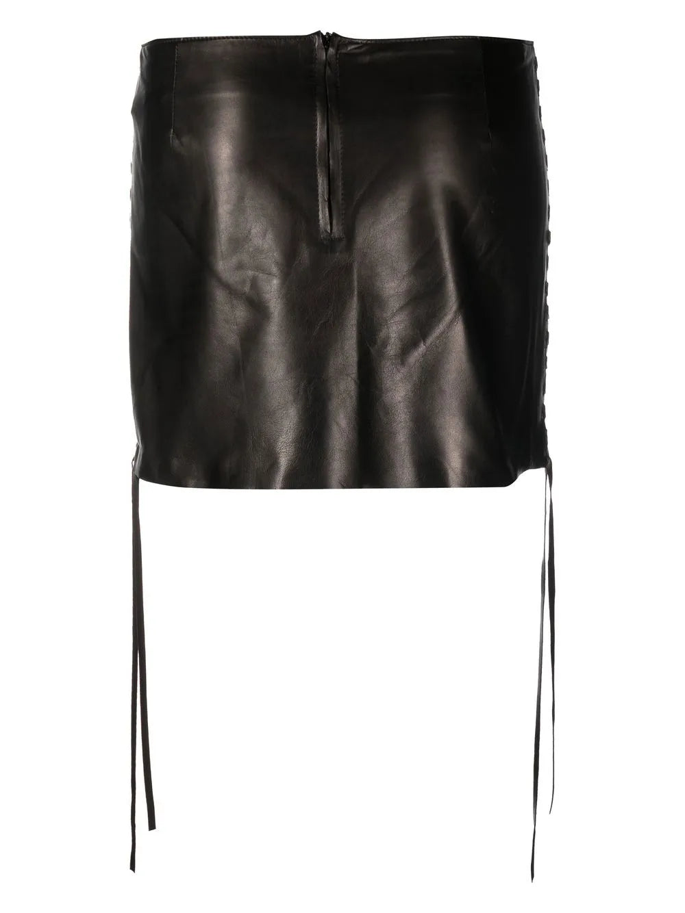 Drawstring Leather Mini Skirt