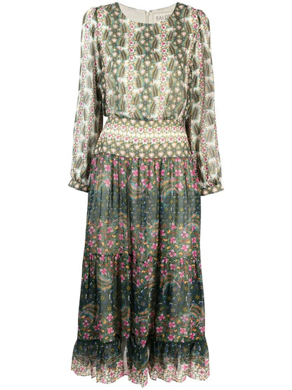 Graphic-Print Long-Sleeve Dress