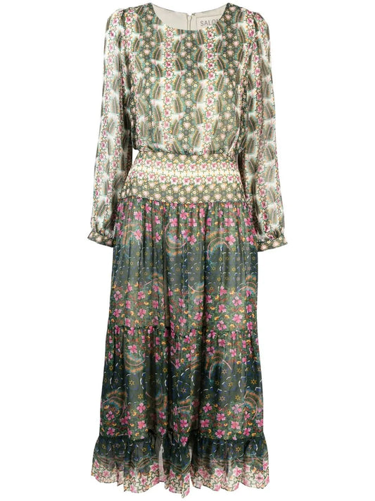 Graphic-Print Long-Sleeve Dress