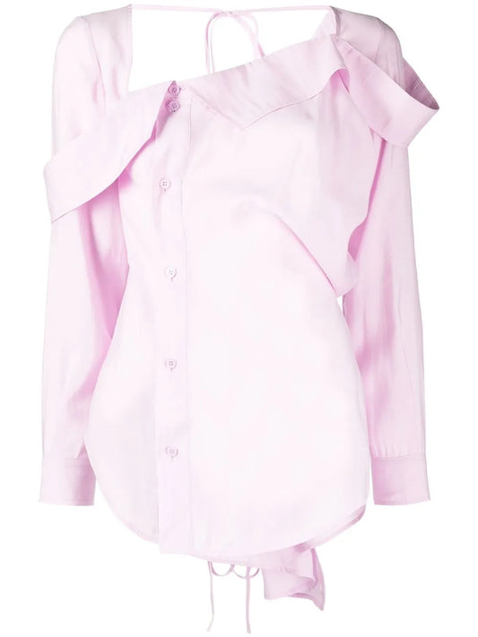 Asymmetric-Neck Button-Up Shirt