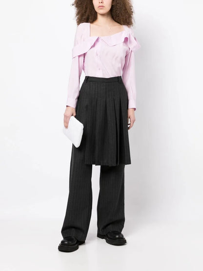 Asymmetric-Neck Button-Up Shirt