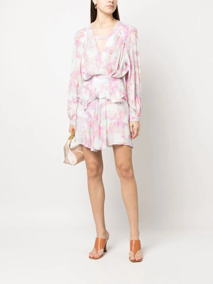 Textured-Finish Floral-Print Dress