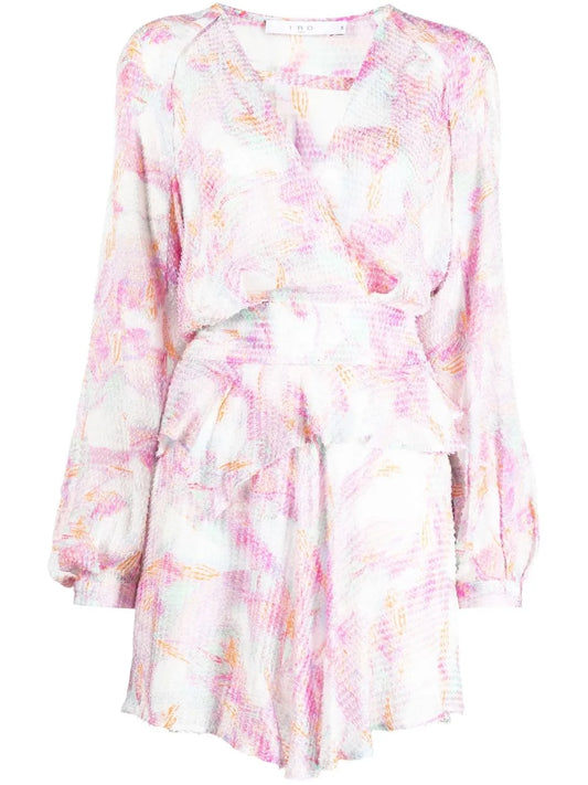 Textured-Finish Floral-Print Dress