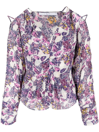 Graphic-Print Cold-Shoulder Blouse