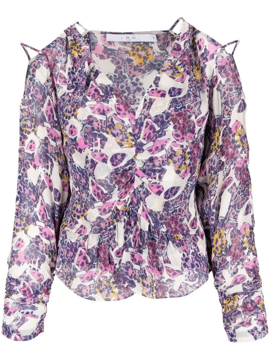 Graphic-Print Cold-Shoulder Blouse