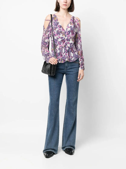 Graphic-Print Cold-Shoulder Blouse