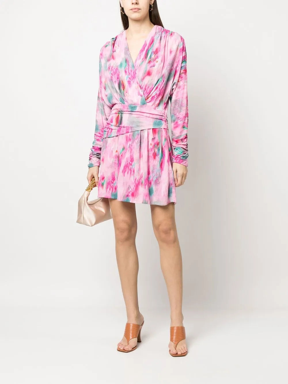 Abstract-Print Long-Sleeve Mini Dress