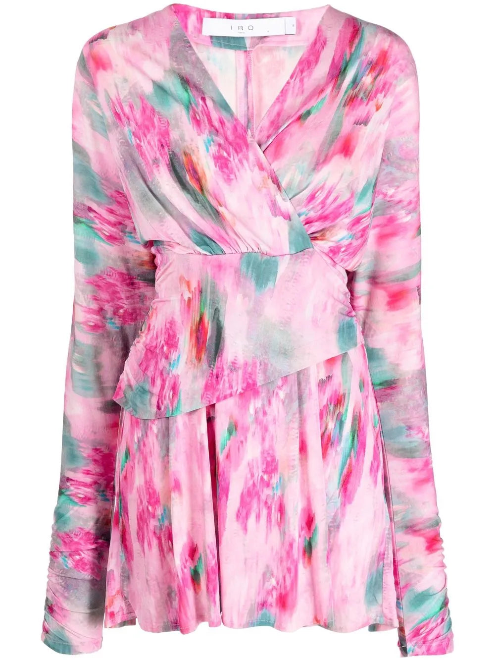 Abstract-Print Long-Sleeve Mini Dress