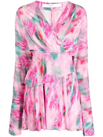 Abstract-Print Long-Sleeve Mini Dress