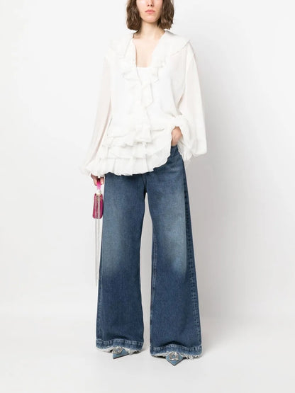 Fil Coupé Ruffled Blouse