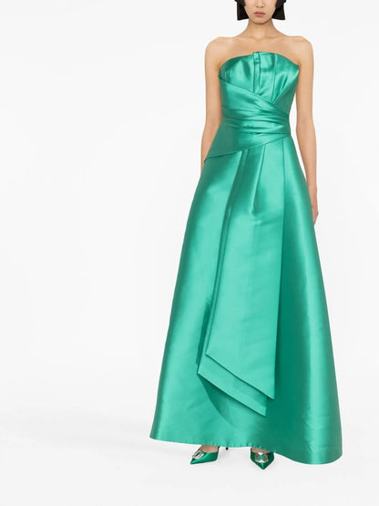 Gathered-Detail Strapless Gown
