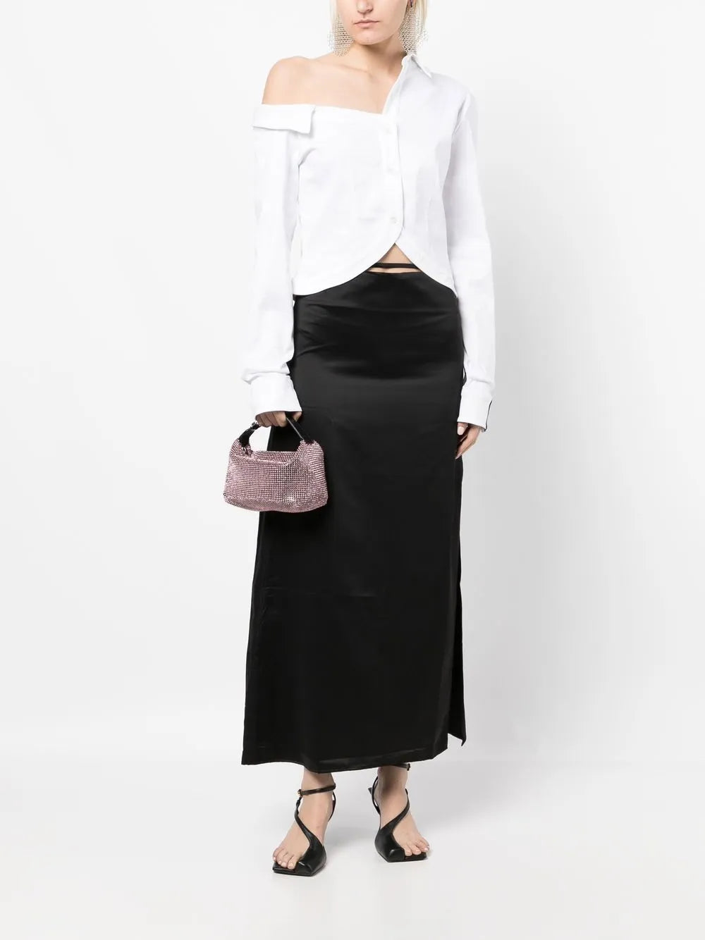 High-Waist Strap Midi Skirt