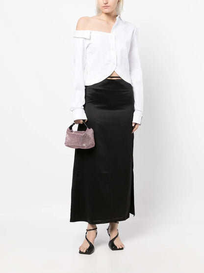 High-Waist Strap Midi Skirt