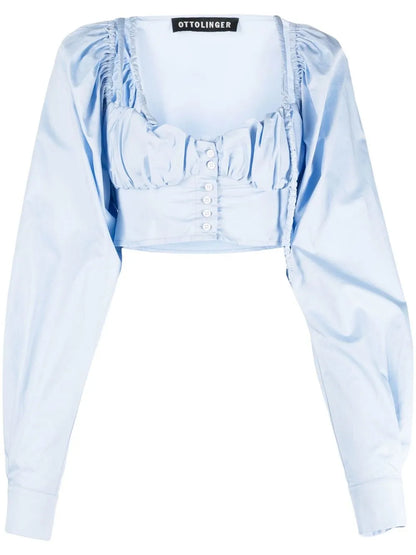 Cropped Button-Fastening Blouse