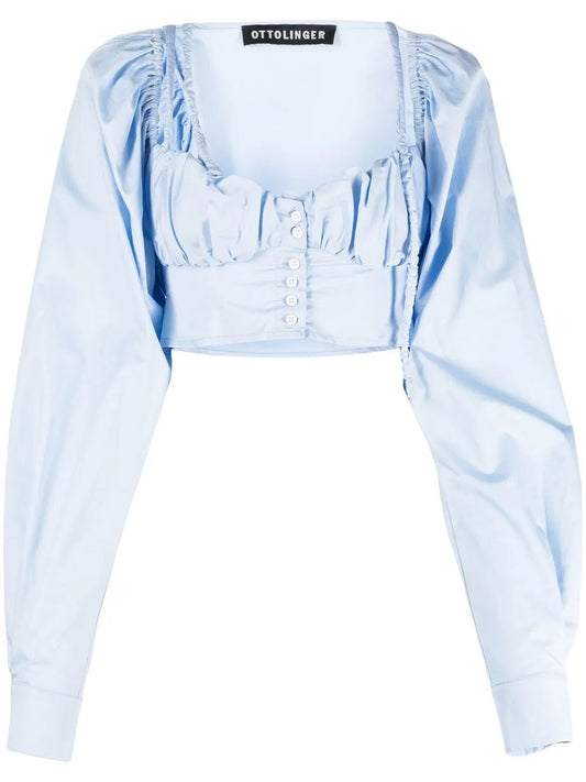 Cropped Button-Fastening Blouse