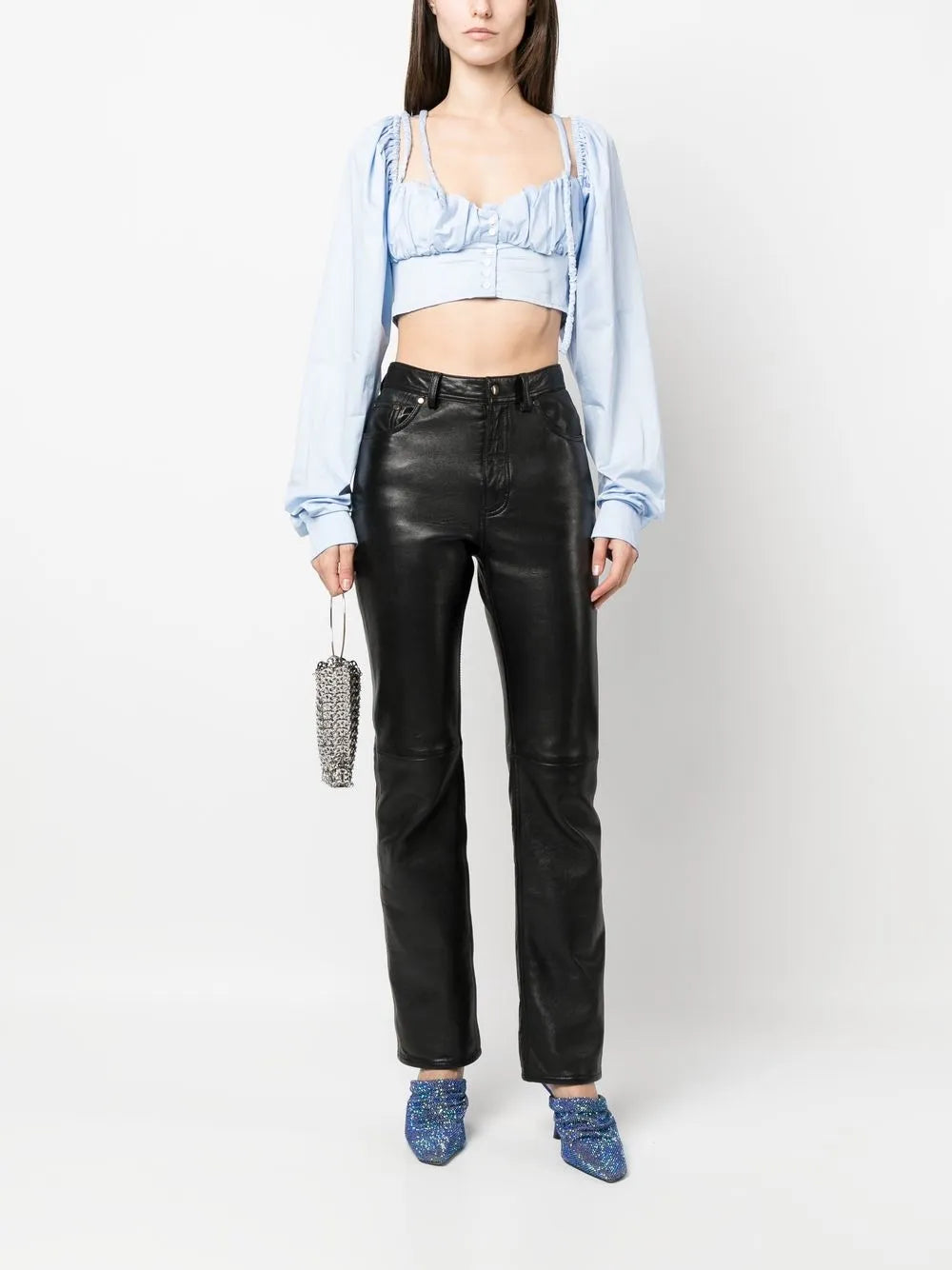 Cropped Button-Fastening Blouse