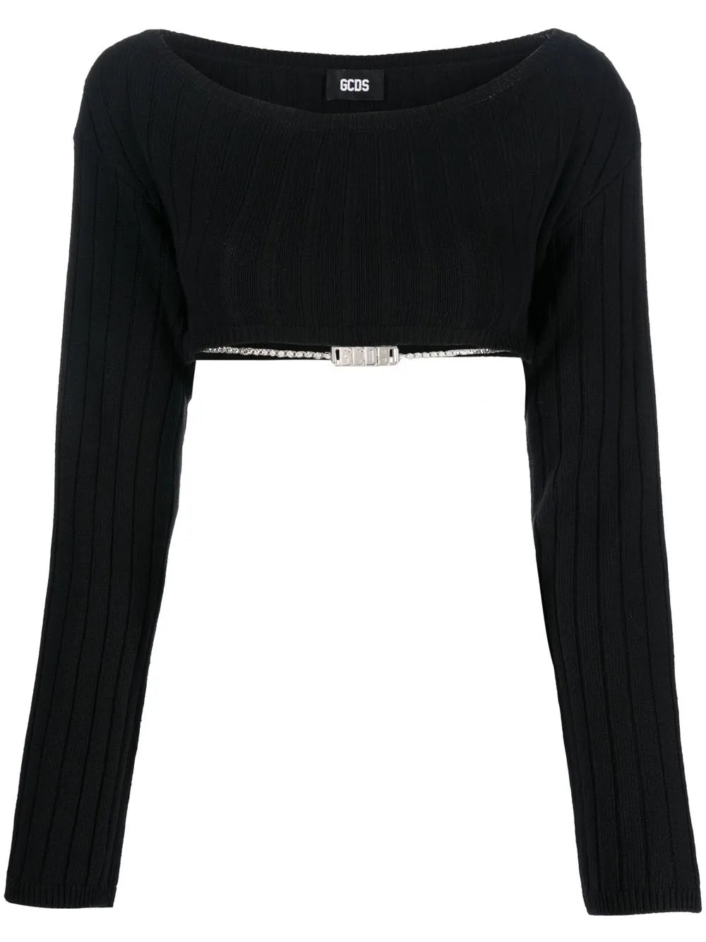 Logo-Chain Cropped Knitted Top