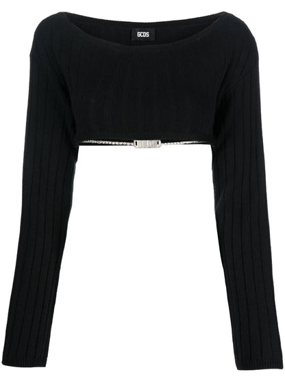 Logo-Chain Cropped Knitted Top